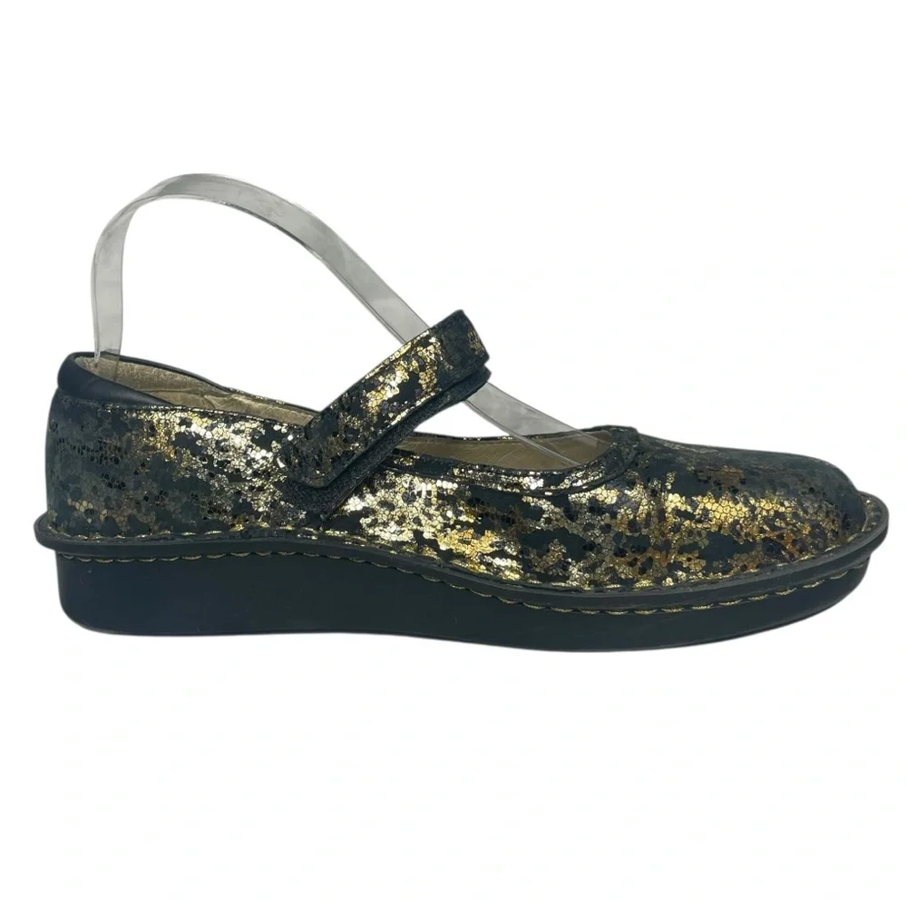Alegria 39 Belle Glammo gold and black suede Mary Janes - Picture 6 of 9